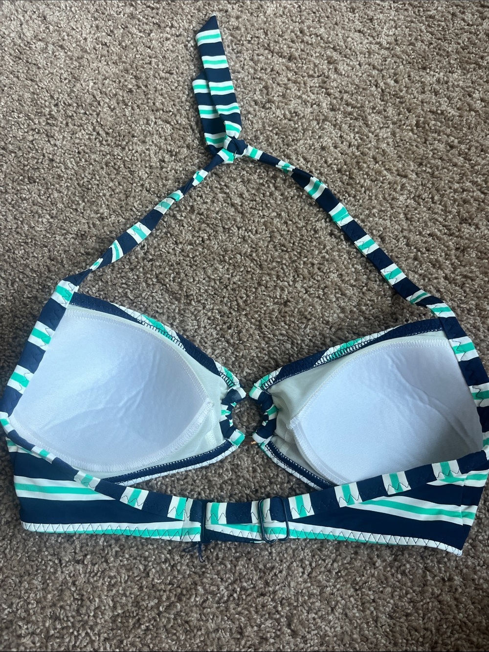Lands End Striped Navy & Teal Halter Bikini Top Size 36B - Picture 3 of 6